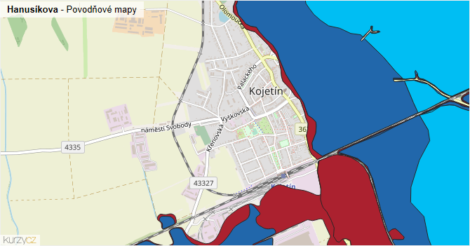 Hanusíkova - záplavové mapy stoleté vody