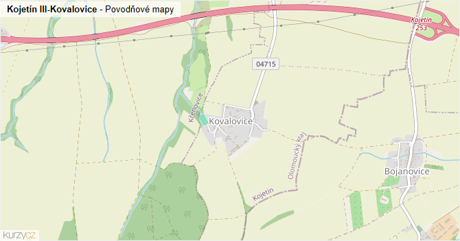 Kojetín III-Kovalovice - záplavové mapy stoleté vody