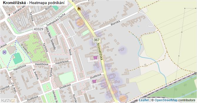 Kroměřížská - mapa podnikání
