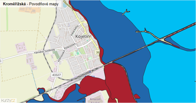 Kroměřížská - záplavové mapy stoleté vody