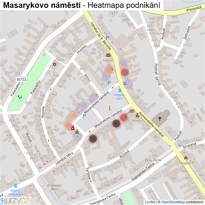Mapa Masarykovo náměstí - Firmy v ulici.