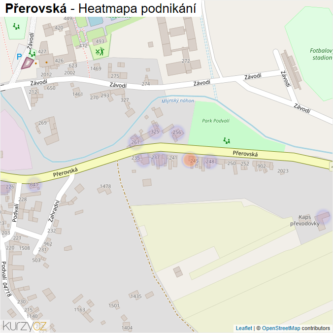 Mapa Přerovská - Firmy v ulici.