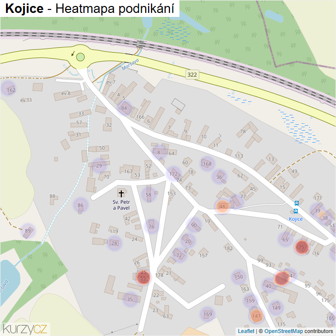 Mapa Kojice - Firmy v části obce.