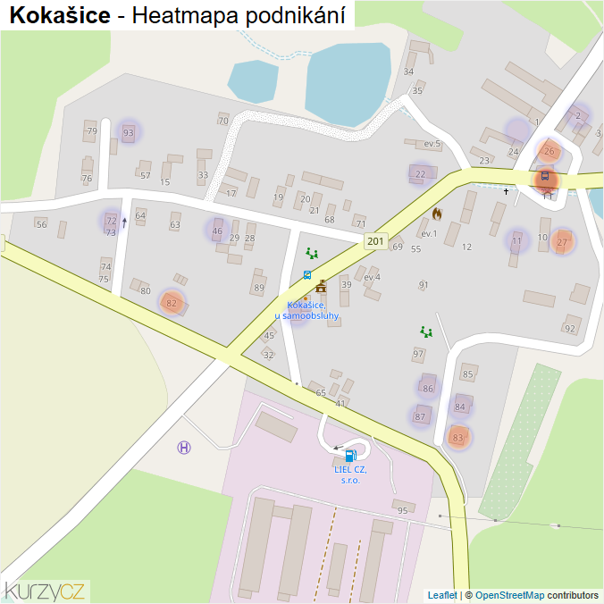 Mapa Kokašice - Firmy v části obce.