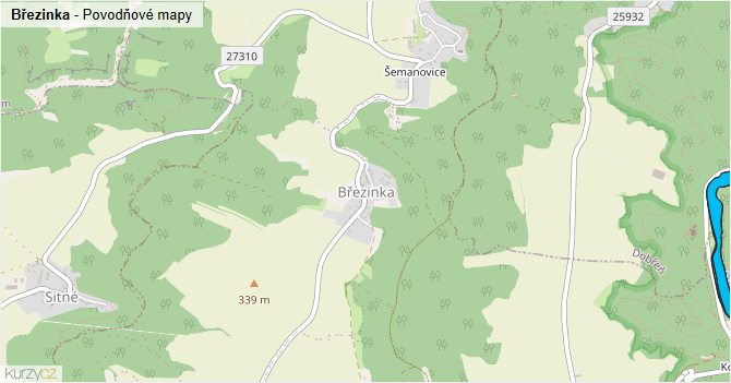 Březinka - záplavové mapy stoleté vody