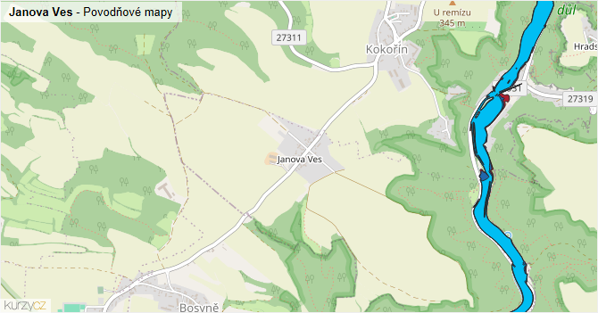 Janova Ves - záplavové mapy stoleté vody