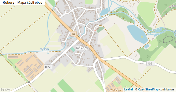 Kokory - mapa části obce