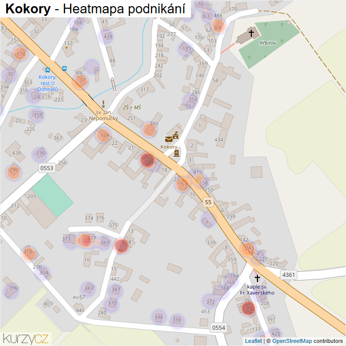 Mapa Kokory - Firmy v části obce.