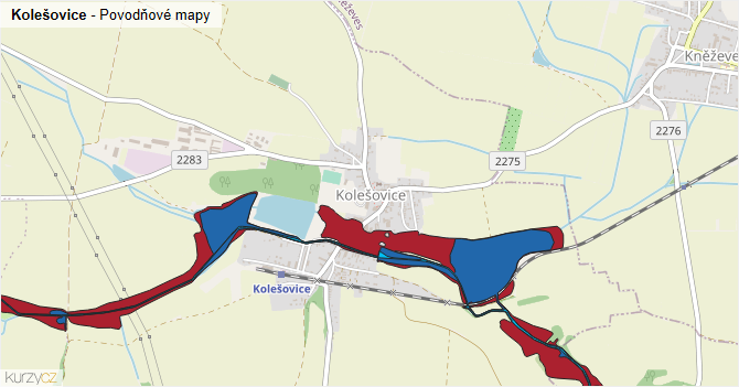Kolešovice - záplavové mapy stoleté vody
