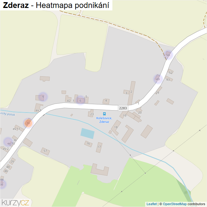 Mapa Zderaz - Firmy v části obce.