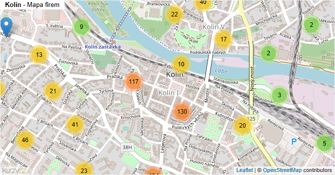 Kolín - mapa firem