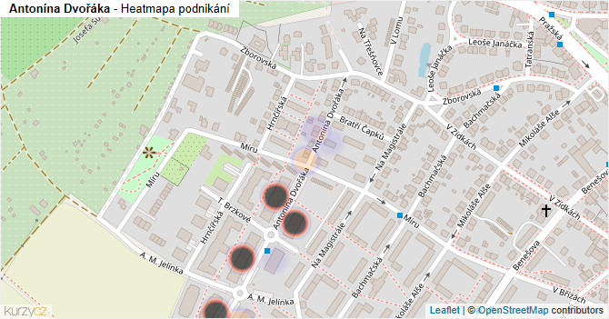 Antonína Dvořáka - mapa podnikání