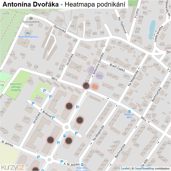 Mapa Antonína Dvořáka - Firmy v ulici.