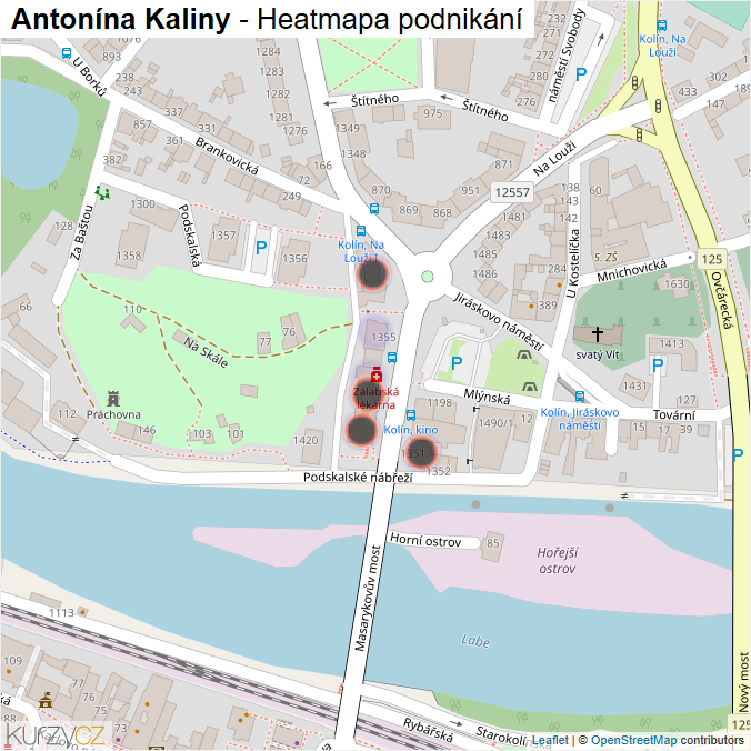 Mapa Antonína Kaliny - Firmy v ulici.