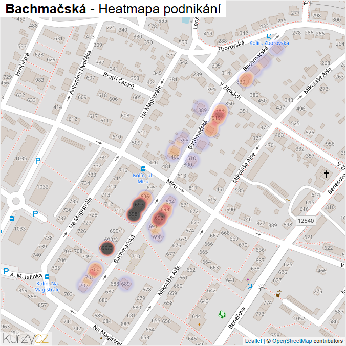 Mapa Bachmačská - Firmy v ulici.