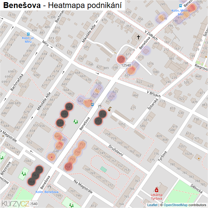 Mapa Benešova - Firmy v ulici.