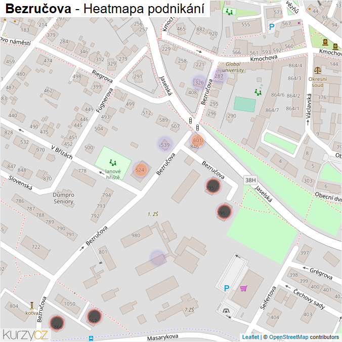 Mapa Bezručova - Firmy v ulici.