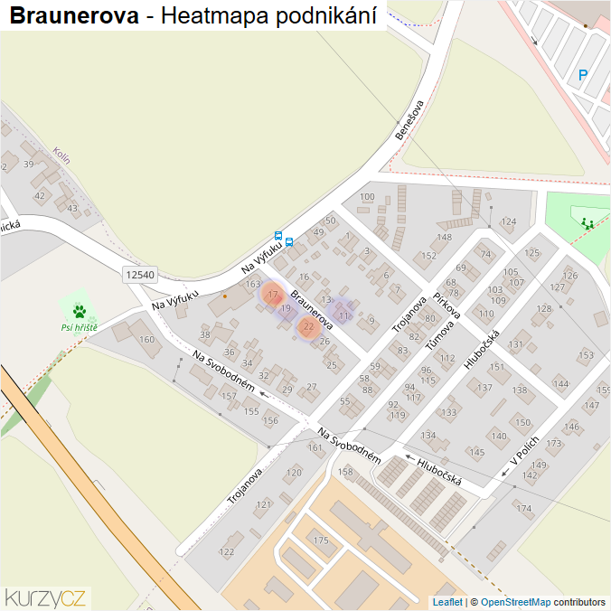 Mapa Braunerova - Firmy v ulici.