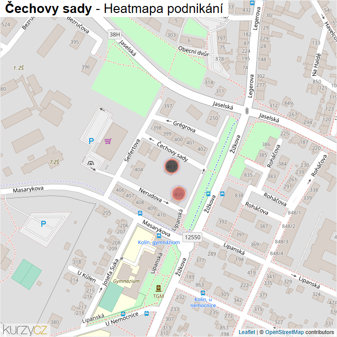 Mapa Čechovy sady - Firmy v ulici.