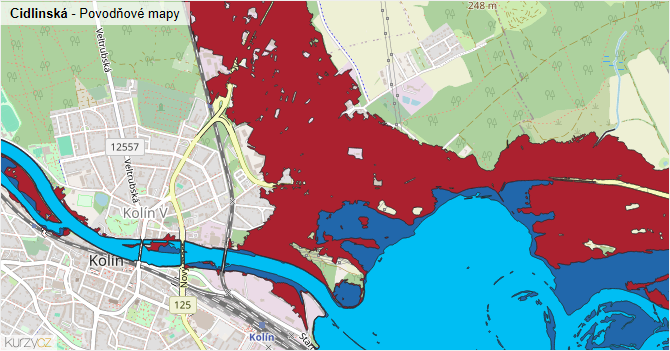 Cidlinská - záplavové mapy stoleté vody