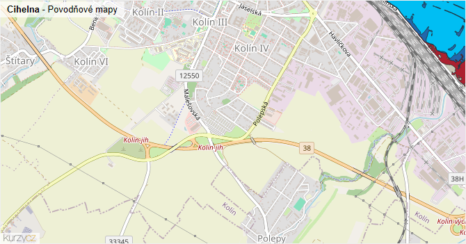 Cihelna - záplavové mapy stoleté vody