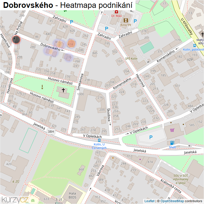 Mapa Dobrovského - Firmy v ulici.
