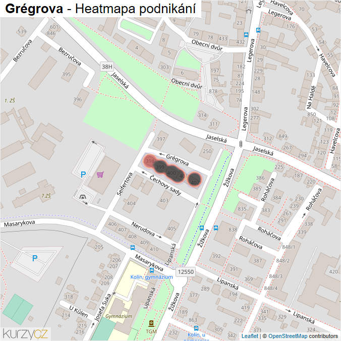 Mapa Grégrova - Firmy v ulici.