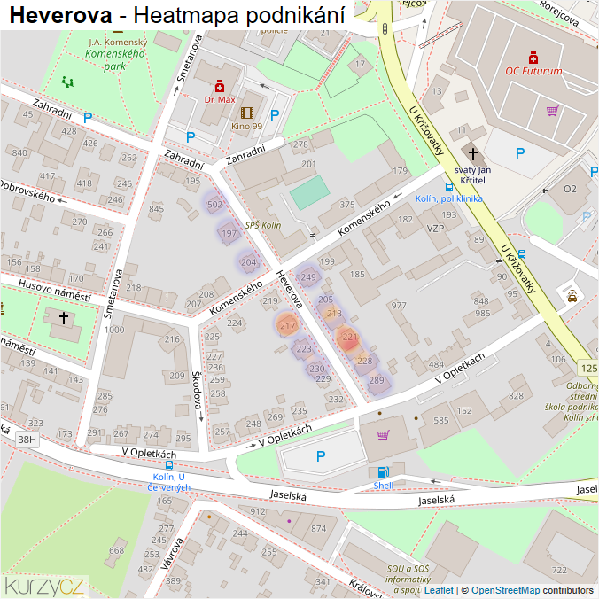 Mapa Heverova - Firmy v ulici.