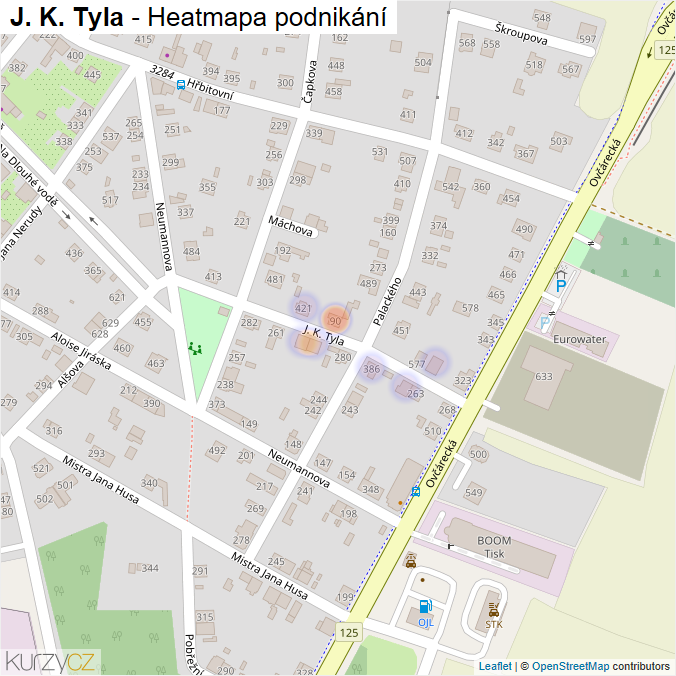 Mapa J. K. Tyla - Firmy v ulici.