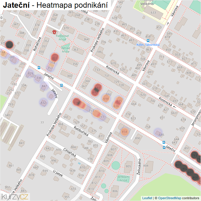Mapa Jateční - Firmy v ulici.