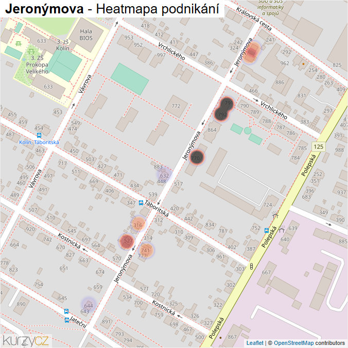 Mapa Jeronýmova - Firmy v ulici.