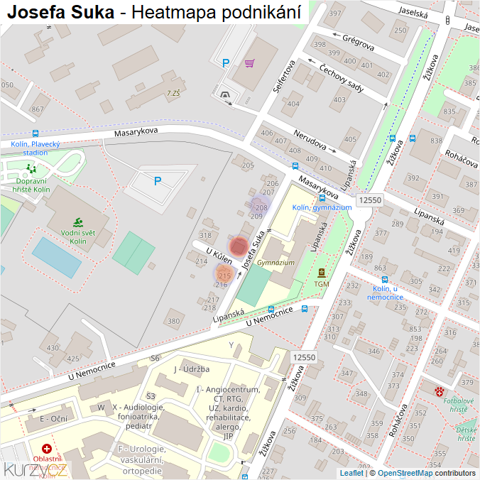 Mapa Josefa Suka - Firmy v ulici.