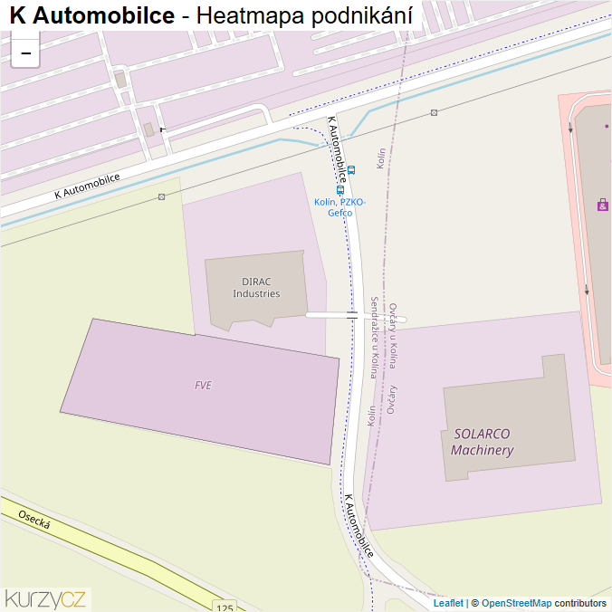 Mapa K Automobilce - Firmy v ulici.