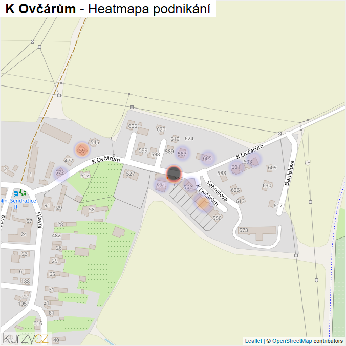 Mapa K Ovčárům - Firmy v ulici.