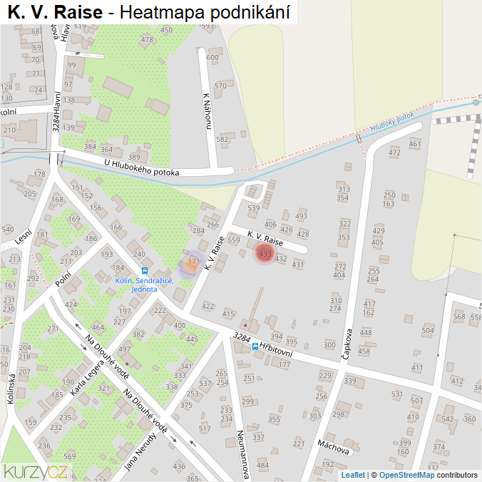 Mapa K. V. Raise - Firmy v ulici.