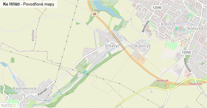 Ke Hřišti - záplavové mapy stoleté vody