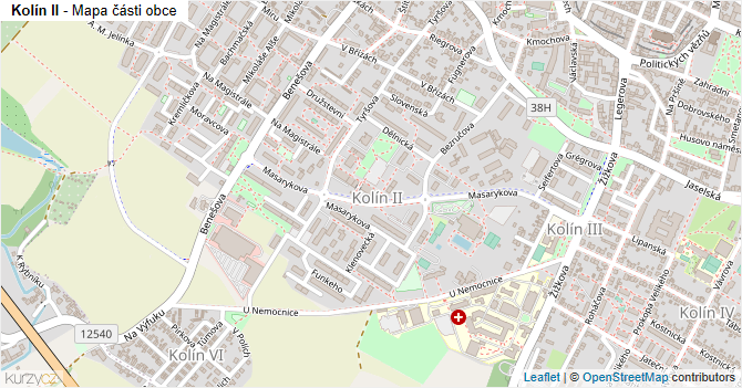 Kolín II - mapa části obce