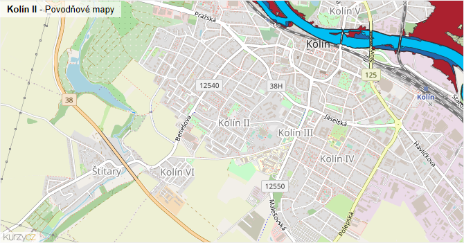 Kolín II - záplavové mapy stoleté vody