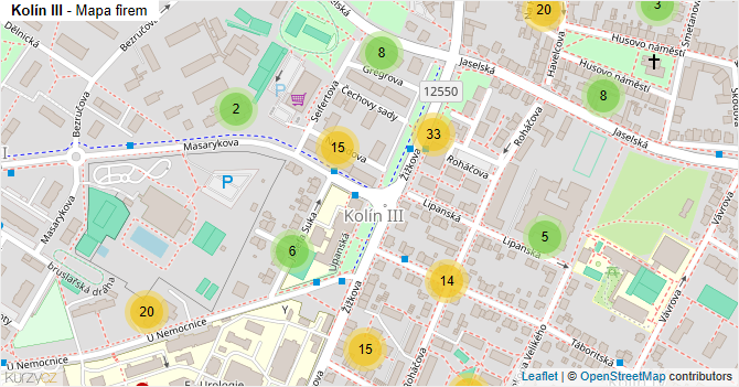 Kolín III - mapa firem