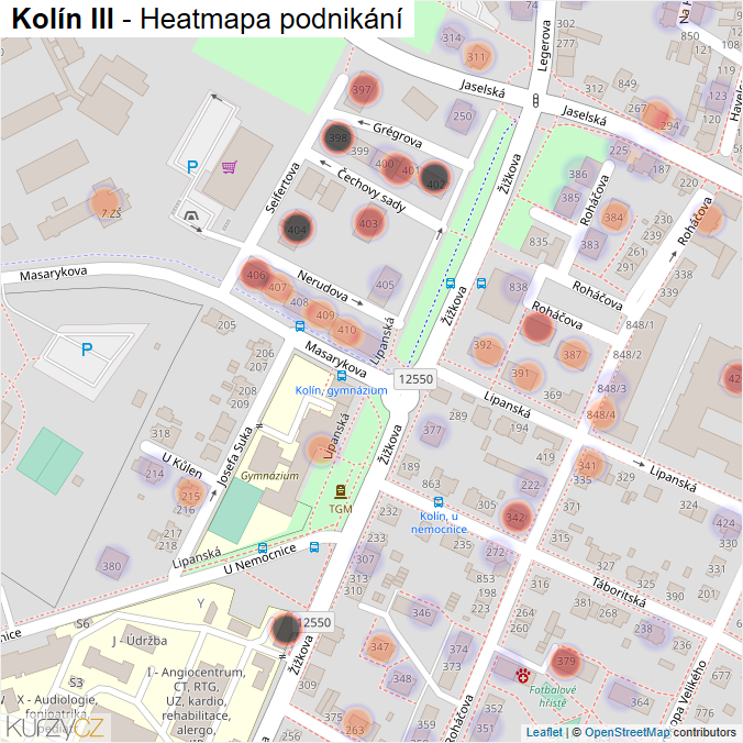 Mapa Kolín III - Firmy v části obce.