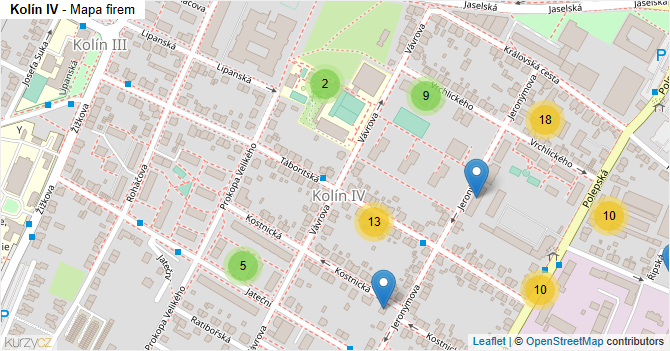 Kolín IV - mapa firem