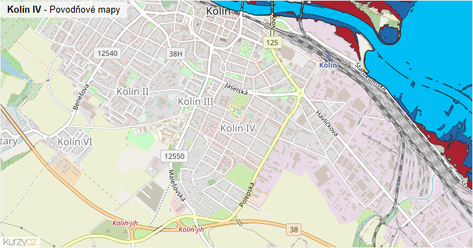Kolín IV - záplavové mapy stoleté vody
