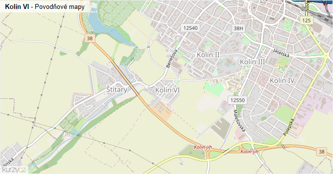 Kolín VI - záplavové mapy stoleté vody