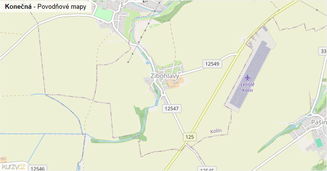 Konečná - záplavové mapy stoleté vody