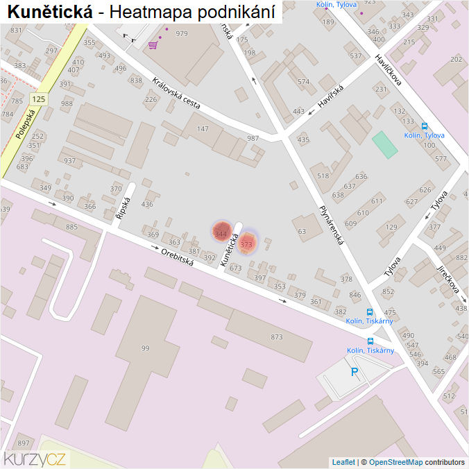 Mapa Kunětická - Firmy v ulici.