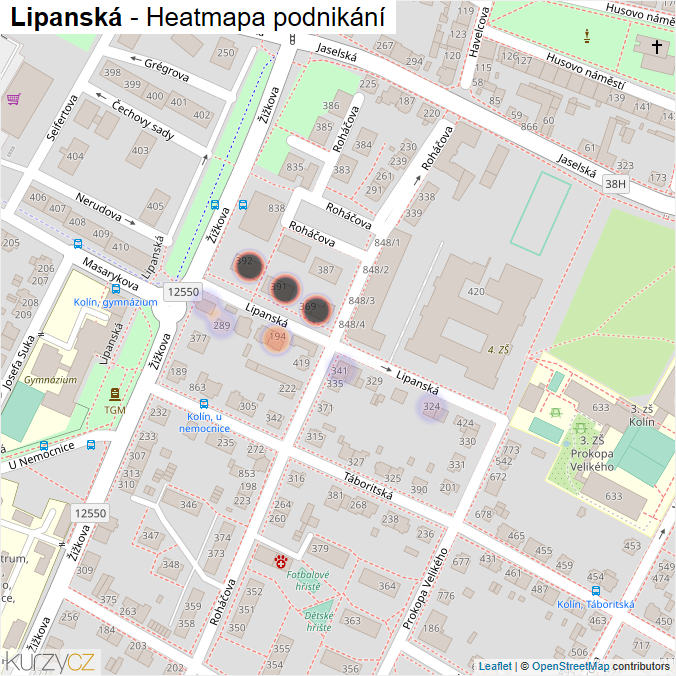 Mapa Lipanská - Firmy v ulici.