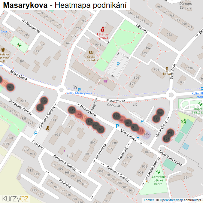 Mapa Masarykova - Firmy v ulici.