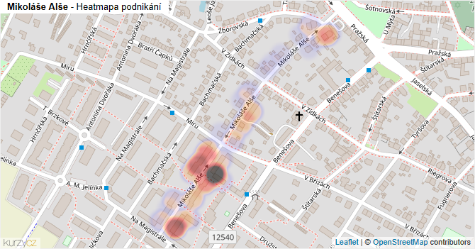 Mikoláše Alše - mapa podnikání