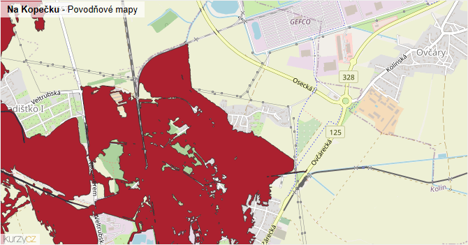 Na Kopečku - záplavové mapy stoleté vody