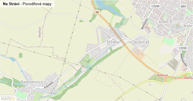 Na Stráni - záplavové mapy stoleté vody